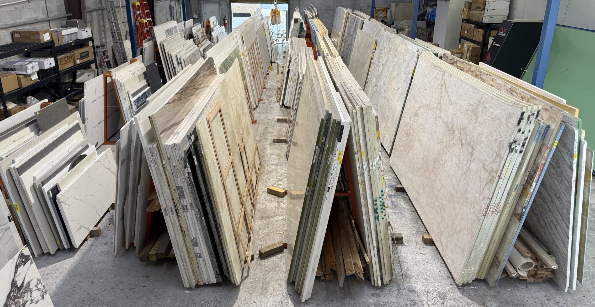 Stone slab inventory at Alpha Stone Designs